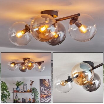 Gastor Plafonnier, Boule lumineuse Ambre, Clair, Fumé, 4 lumières