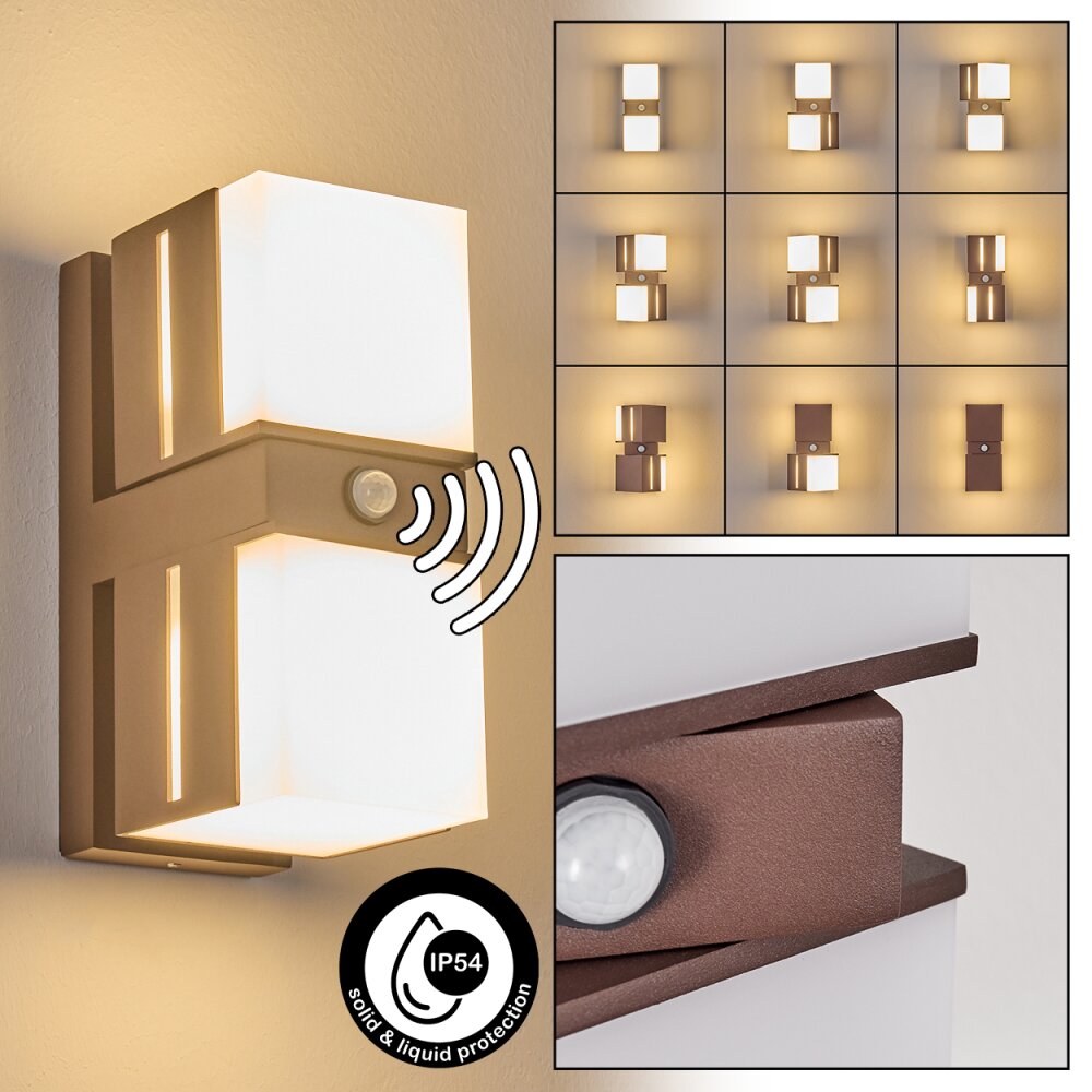 Swanek Lampe murale d´extérieur, Applique murale LED Rouille, 2 lumières, Détecteur de mouvement main product photo