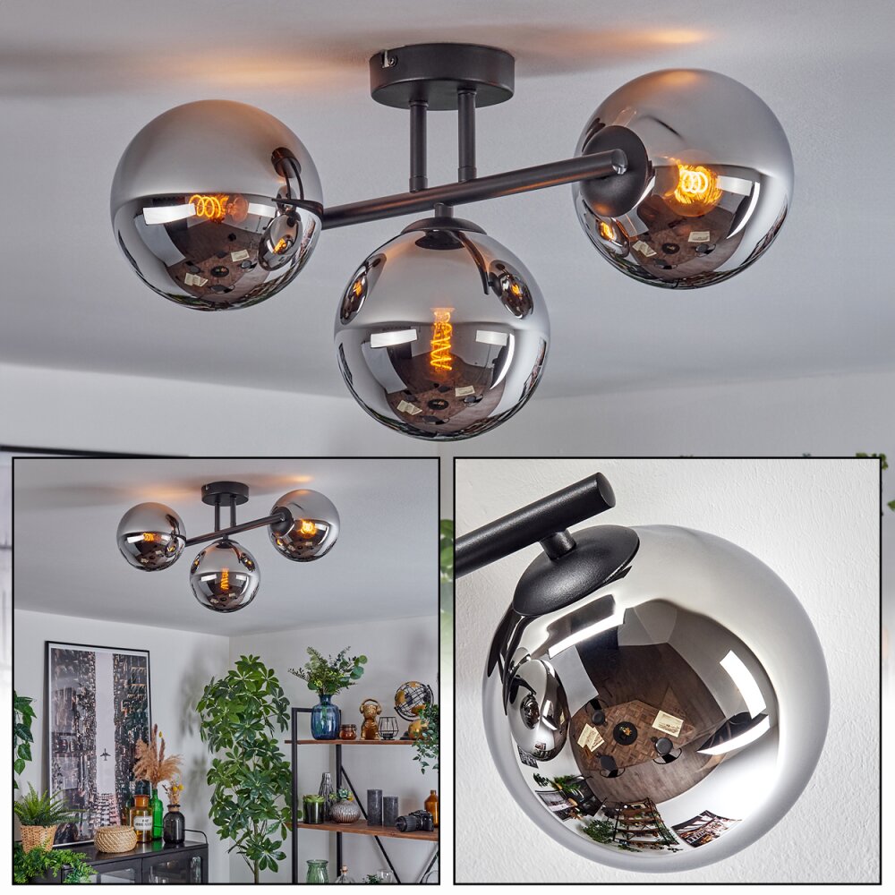 Gastor Plafonnier, Boule lumineuse Chrome, Fumé, 3 lumières main product photo