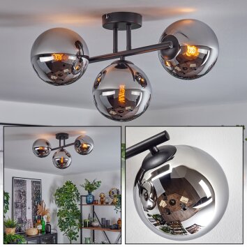Gastor Plafonnier, Boule lumineuse Chrome, Fumé, 3 lumières