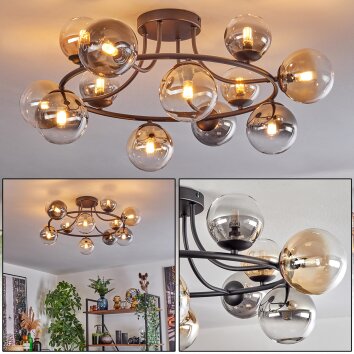 Chehalis Plafonnier, Boule lumineuse 76 cm Ambre, Clair, Fumé, 12 lumières