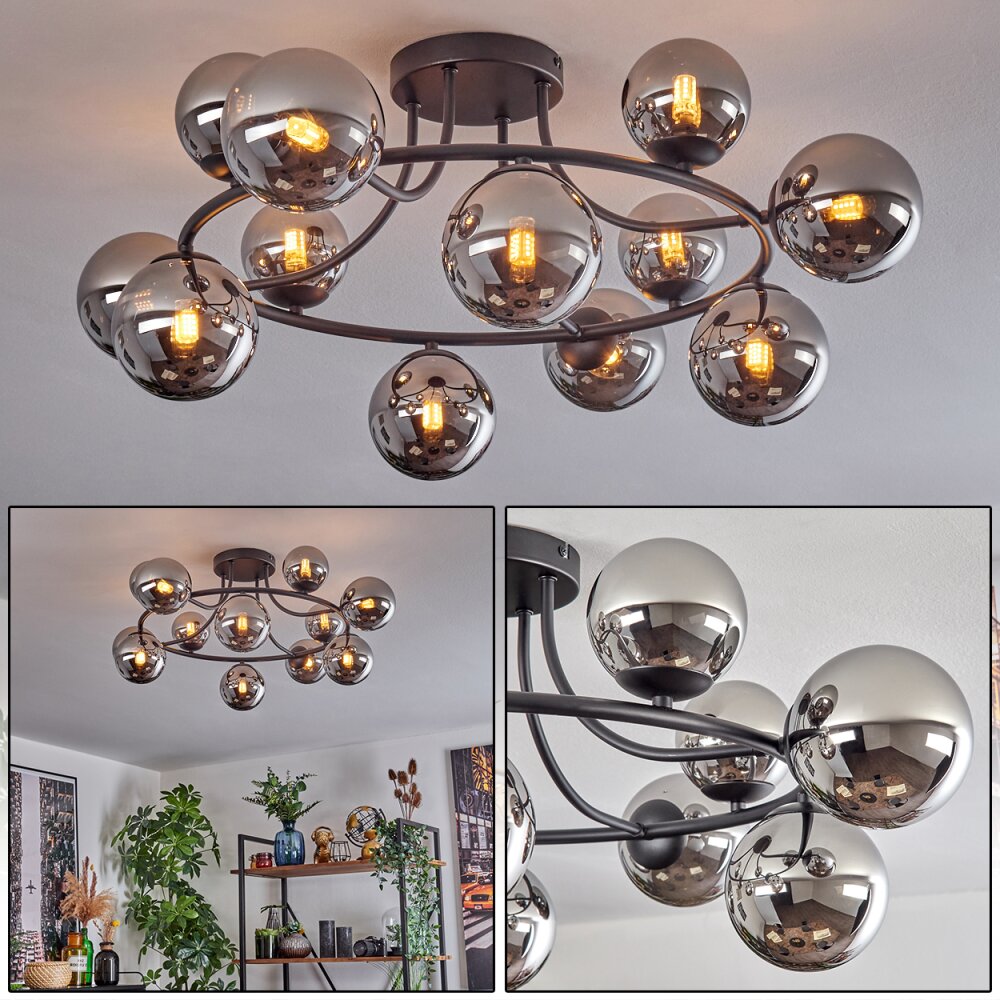 Chehalis Plafonnier, Boule lumineuse 76 cm Chrome, Fumé, 12 lumières main product photo