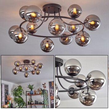 Chehalis Plafonnier, Boule lumineuse 76 cm Chrome, Fumé, 12 lumières