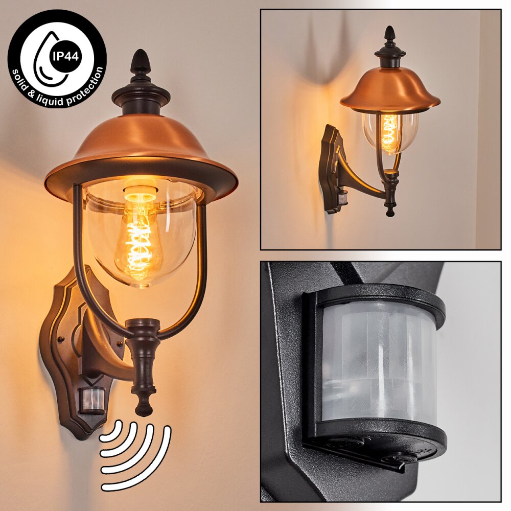 Gascon Lampe murale d´extérieur, Applique murale Cuivre, Noir, 1 lumière, Détecteur de mouvement main product photo