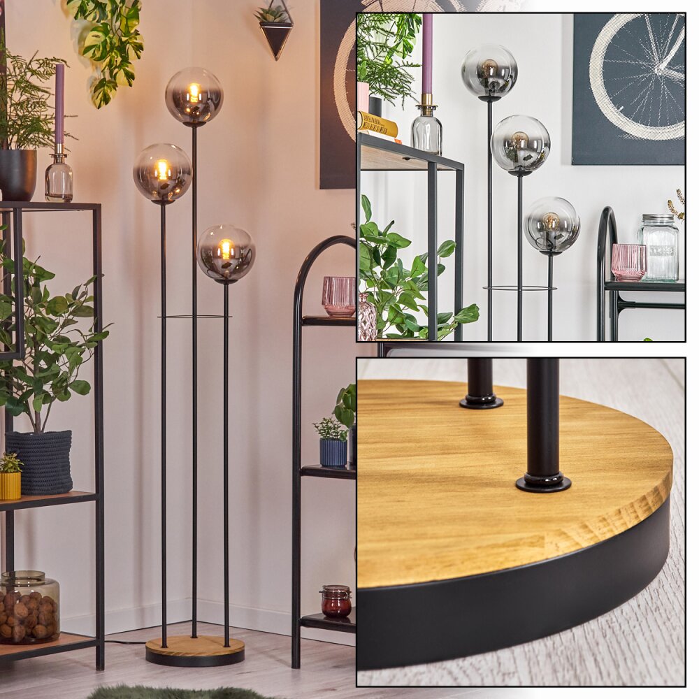 Gastor Lampadaire 30 cm Bois foncé, Noir, 3 lumières main product photo