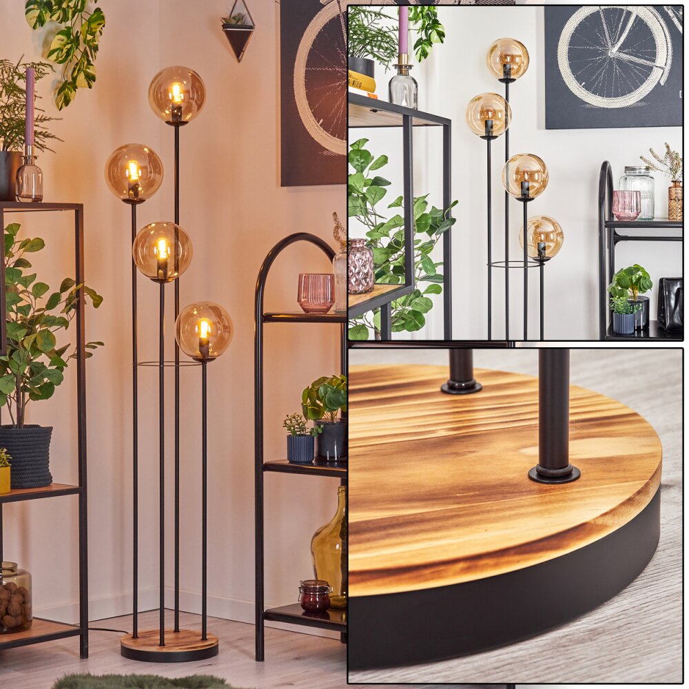 Gastor Lampadaire 30 cm Bois clair, Noir, 4 lumières main product photo