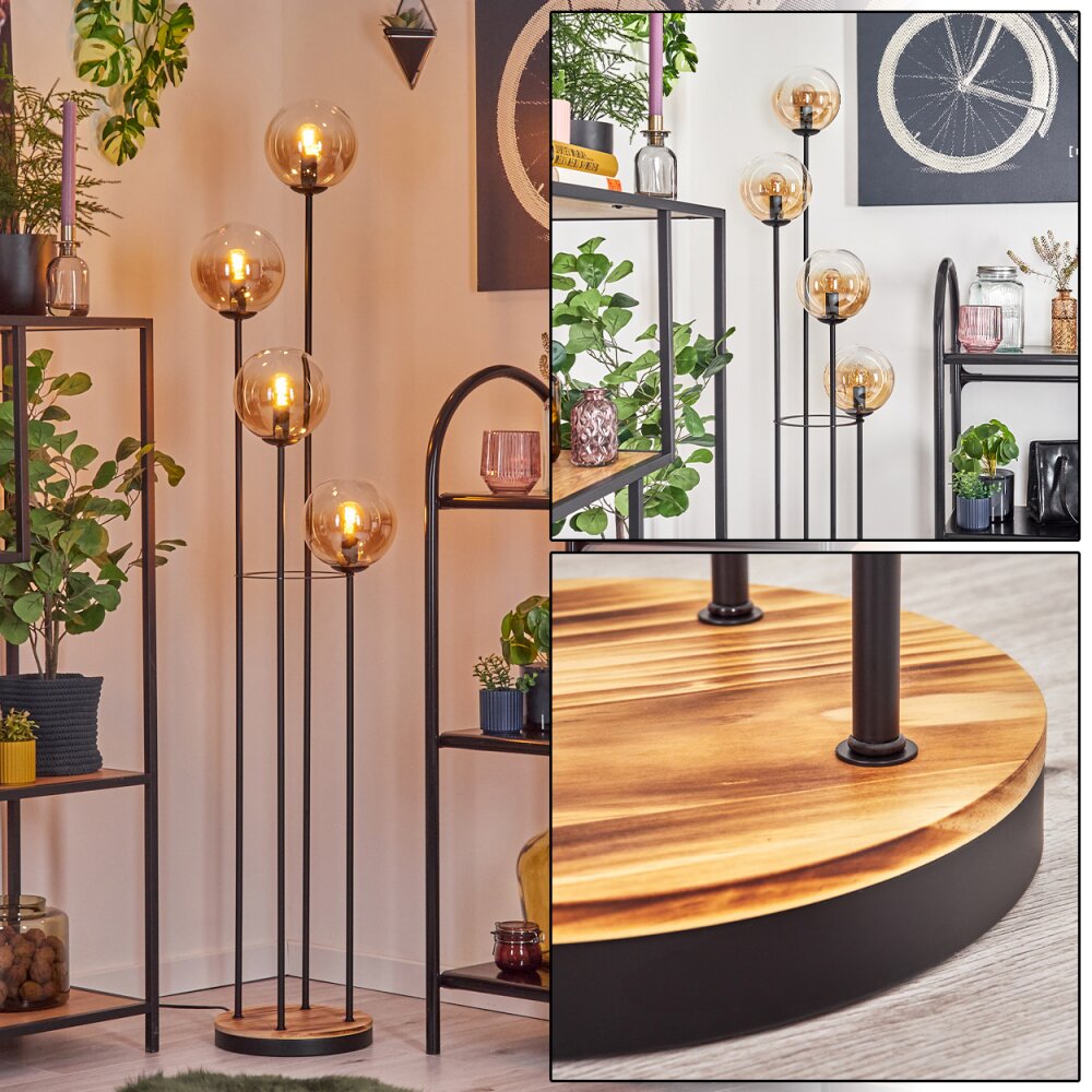 Gastor Lampadaire 30 cm Bois clair, Noir, 4 lumières main product photo