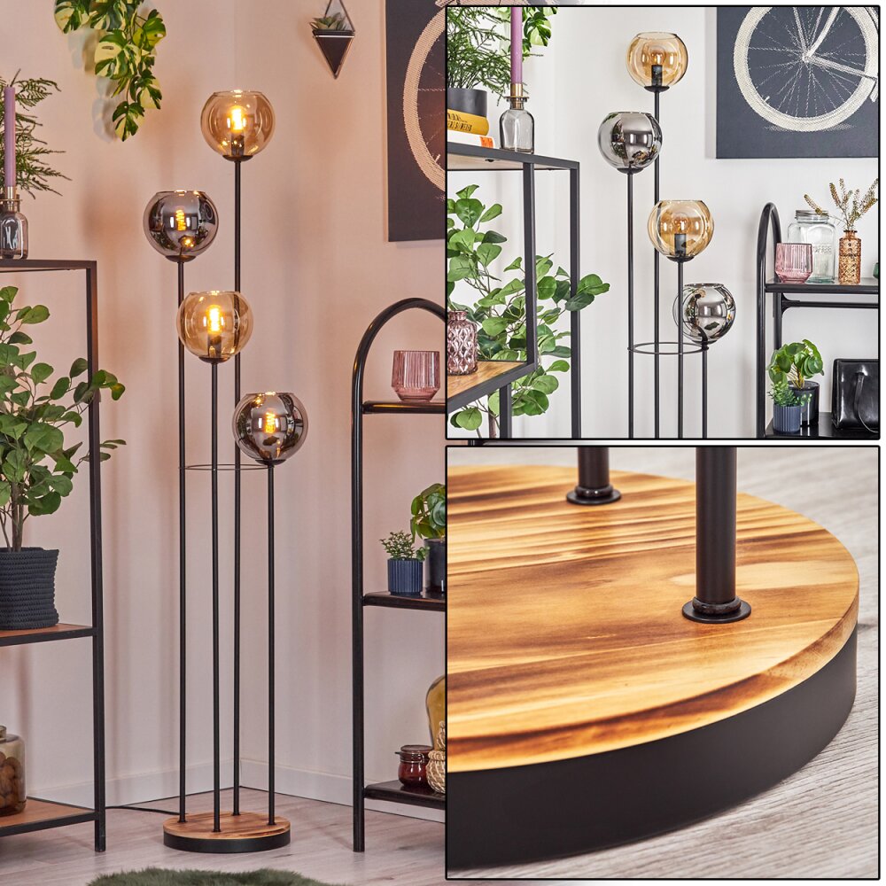 Koyoto Lampadaire 30 cm Bois clair, Noir, 4 lumières main product photo