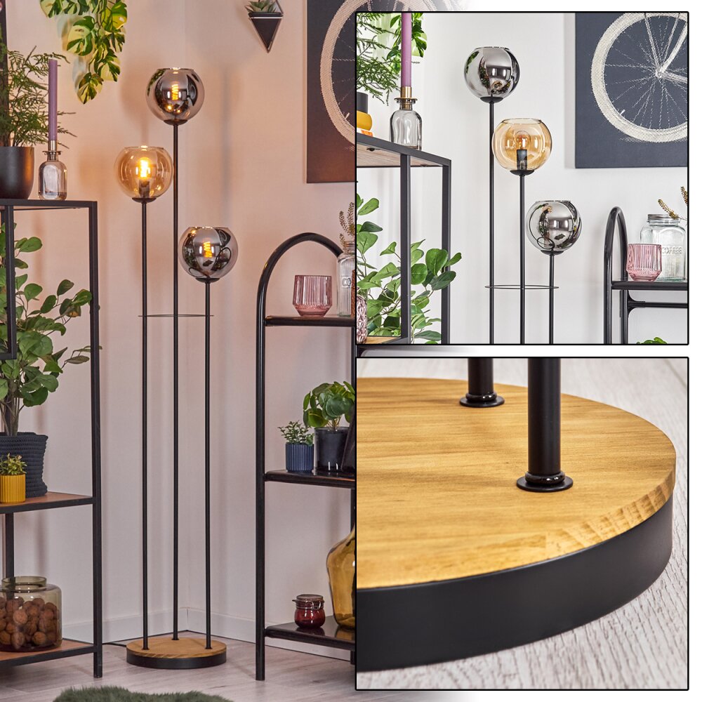 Koyoto Lampadaire 30 cm Bois foncé, Noir, 3 lumières main product photo