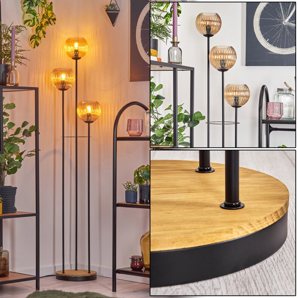 Koyoto Lampadaire 30 cm Bois foncé, Noir, 3 lumières main product photo