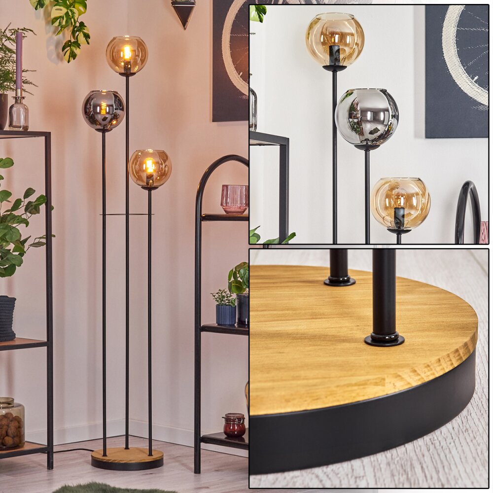 Koyoto Lampadaire 30 cm Bois foncé, Noir, 3 lumières main product photo