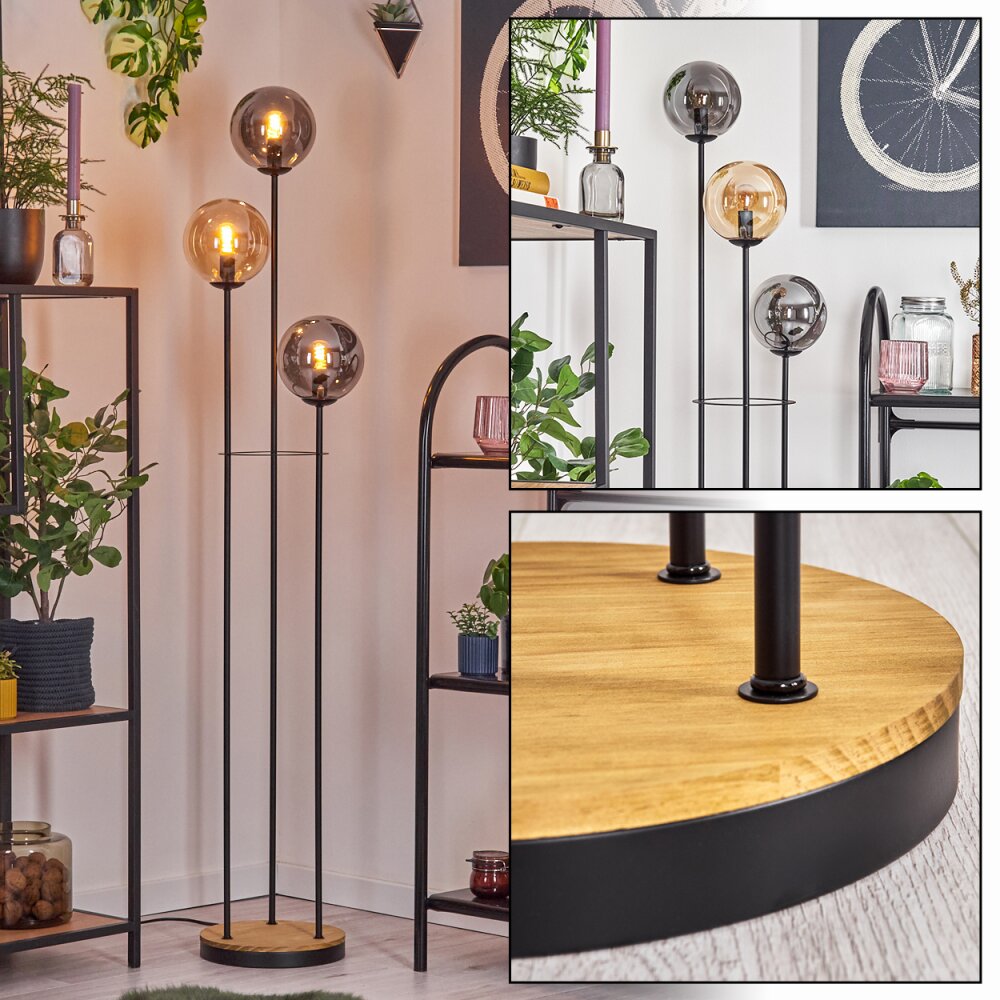 Gastor Lampadaire 30 cm Bois foncé, Noir, 3 lumières main product photo