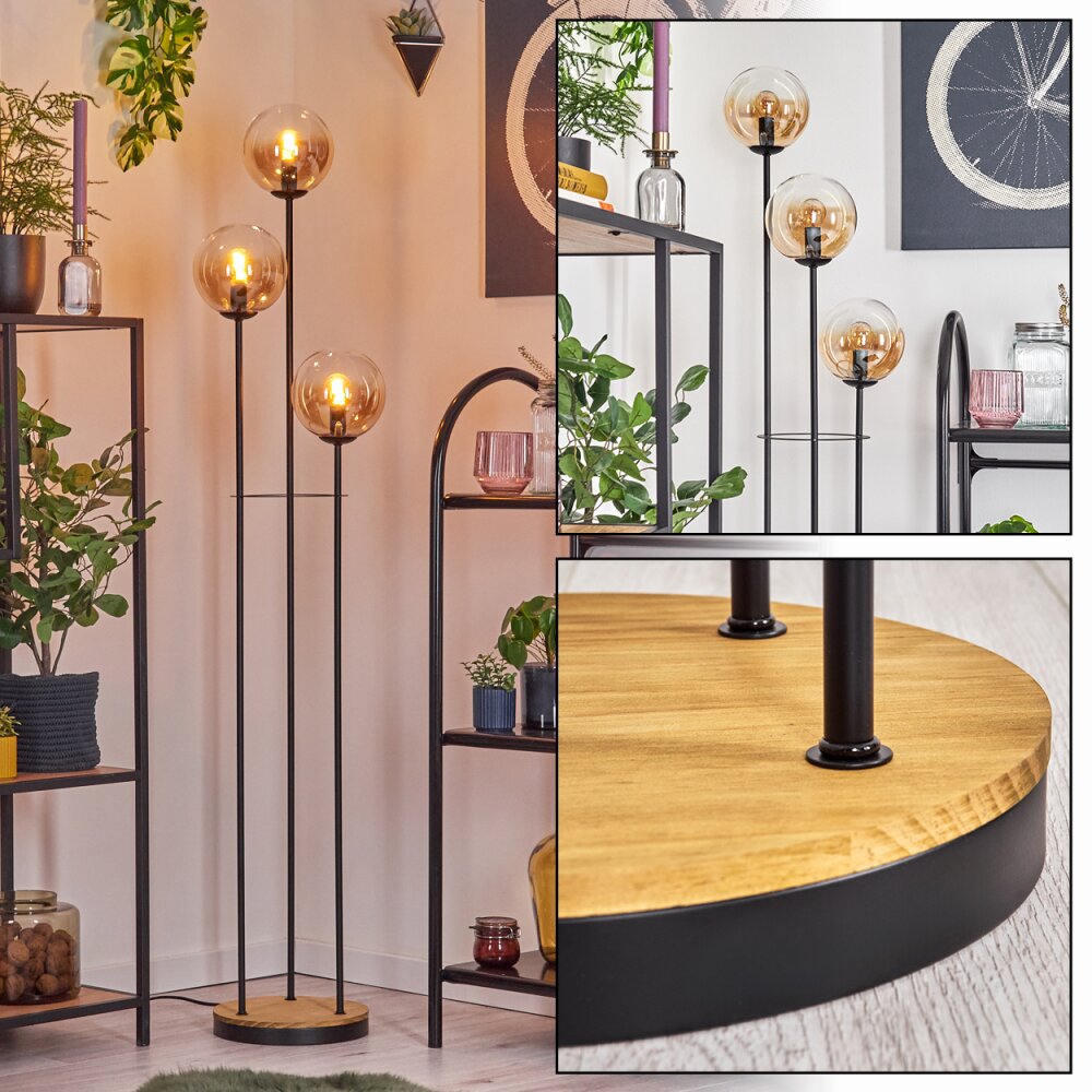Gastor Lampadaire 30 cm Bois foncé, Noir, 3 lumières main product photo
