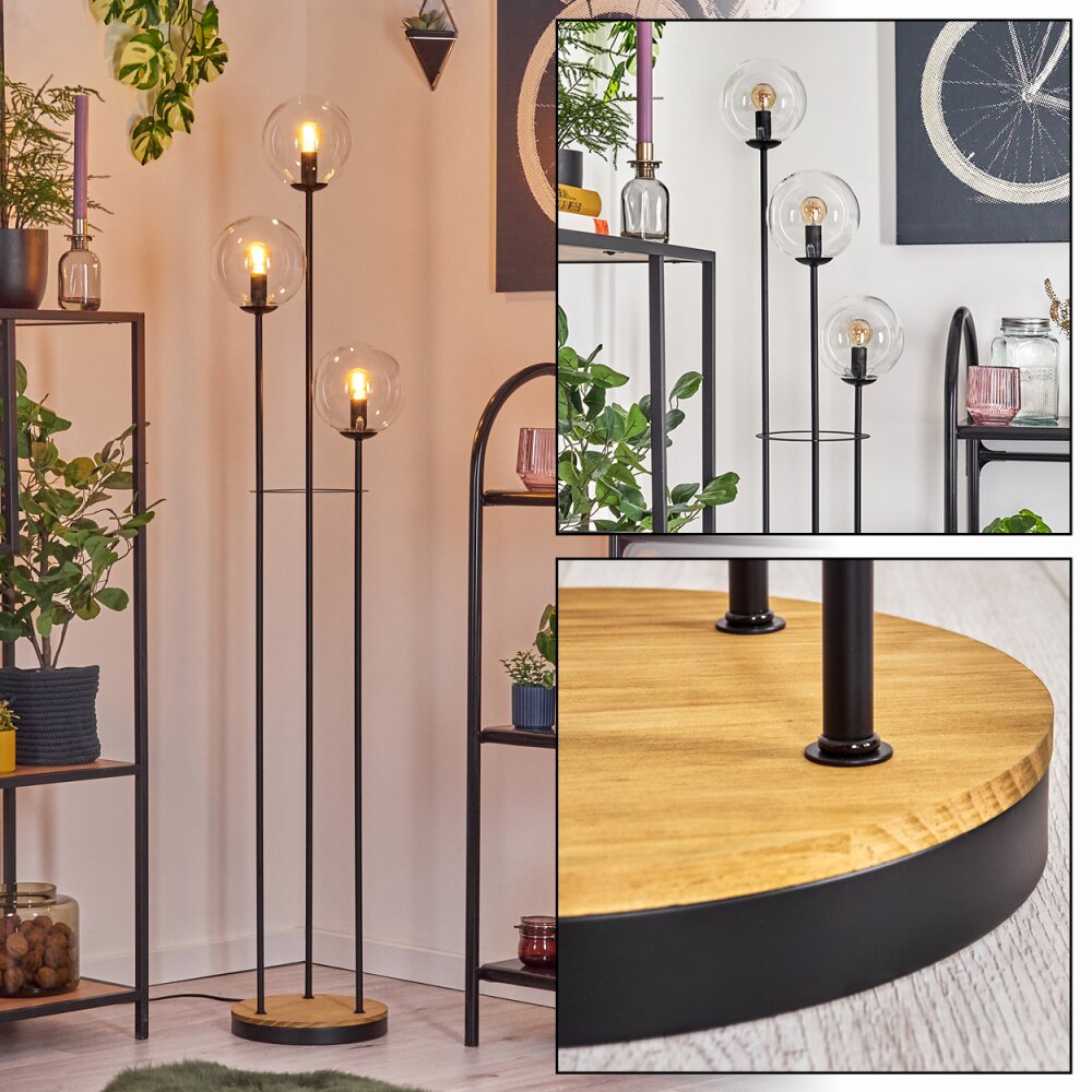 Gastor Lampadaire 30 cm Bois foncé, Noir, 3 lumières main product photo