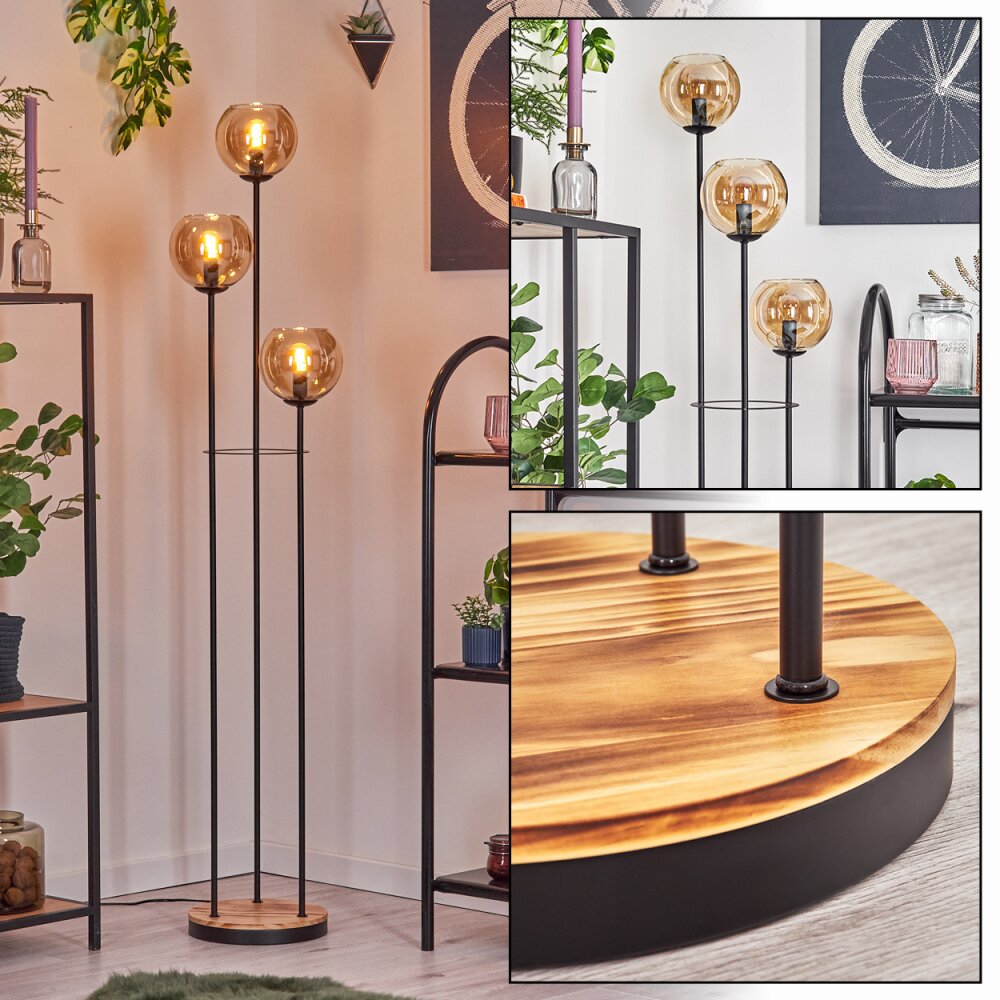Koyoto Lampadaire 25 cm Bois clair, Noir, 3 lumières main product photo