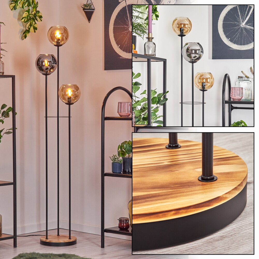 Koyoto Lampadaire 25 cm Bois clair, Noir, 3 lumières main product photo