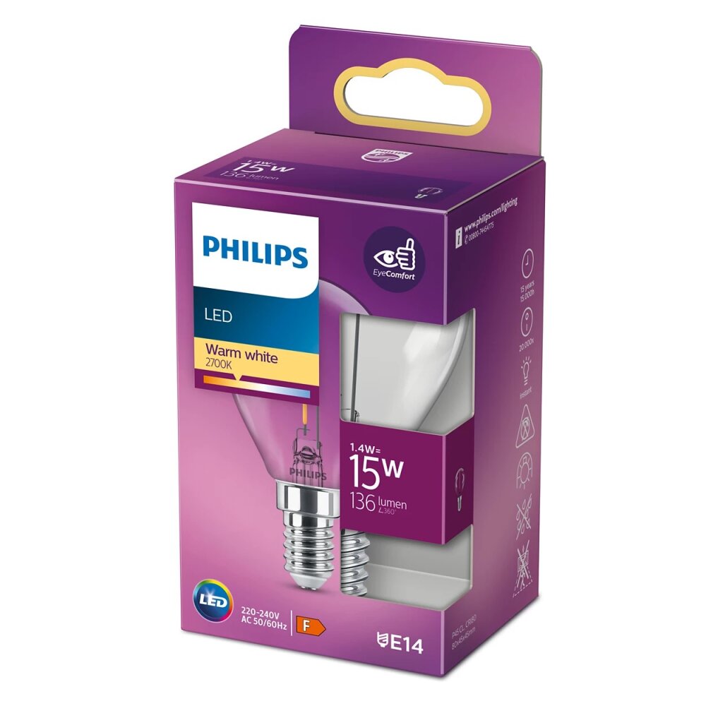LED E14 15 Watt 2700 Kelvin 136 Lumen Philips main product photo