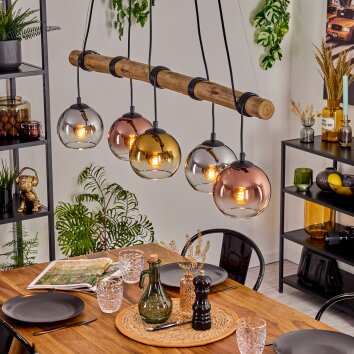 Koyoto Suspension, Boule lumineuse, Suspension Écru, Noir, 5 lumières