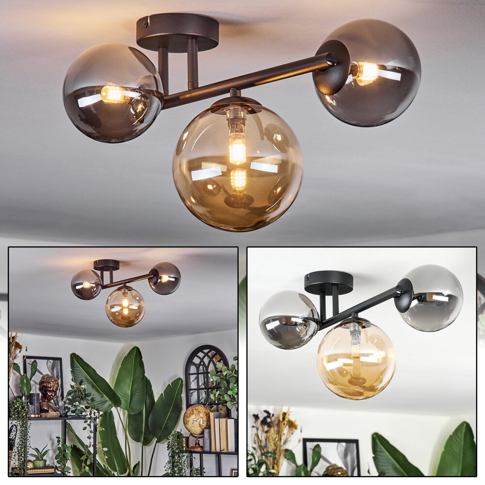 Chehalis Plafonnier, Boule lumineuse 23 cm Ambre, Fumé, 3 lumières main product photo
