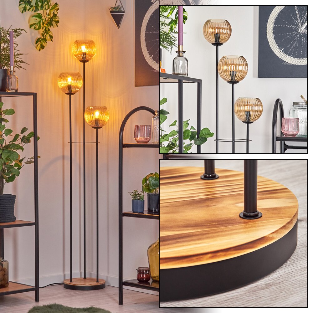 Kyoto Lampadaire Bois clair, Noir, 3 lumières main product photo