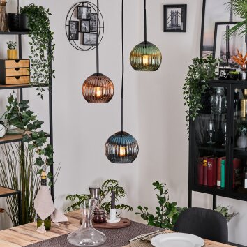 Koyoto Suspension, Boule lumineuse, Suspension Noir, 3 lumières