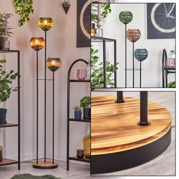 Koyoto Lampadaire Bois clair, Noir, 3 lumières