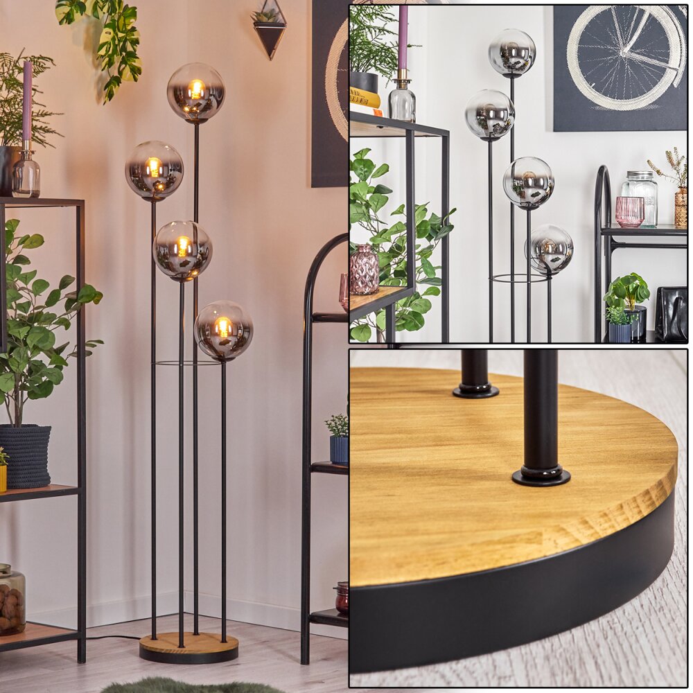 Gastor Lampadaire Bois foncé, Noir, 4 lumières main product photo