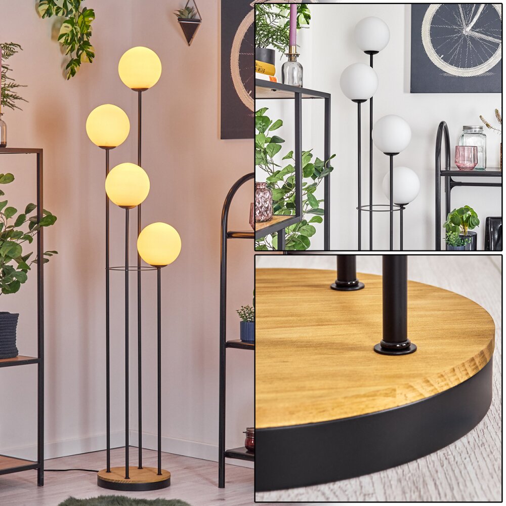 Gastor Lampadaire Bois foncé, Noir, 4 lumières main product photo