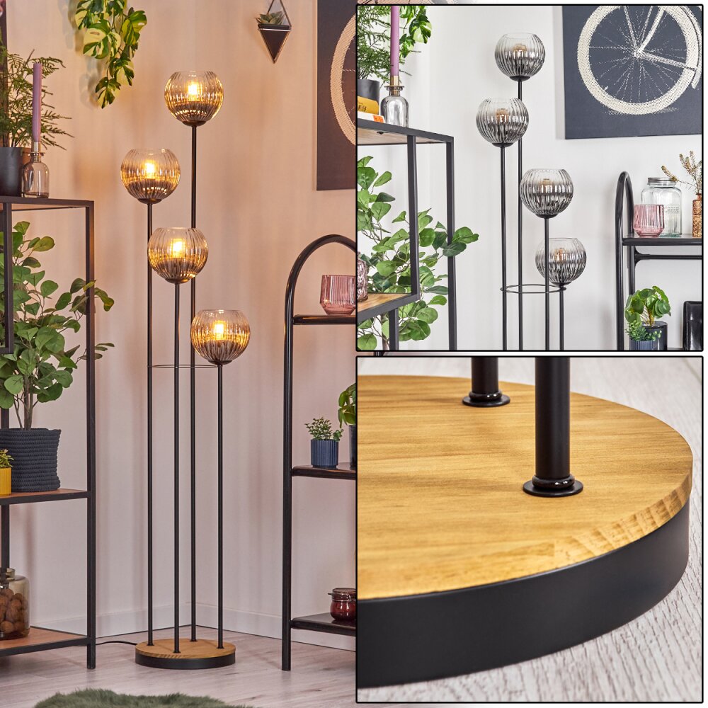 Koyoto Lampadaire Bois foncé, Noir, 4 lumières main product photo