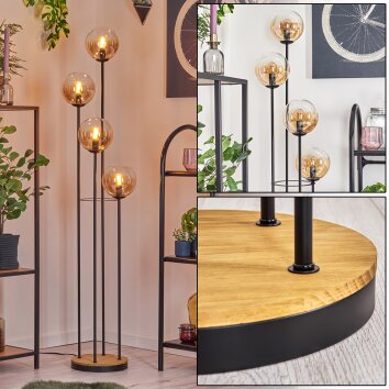 Gastor Lampadaire 30 cm Bois foncé, Noir, 4 lumières