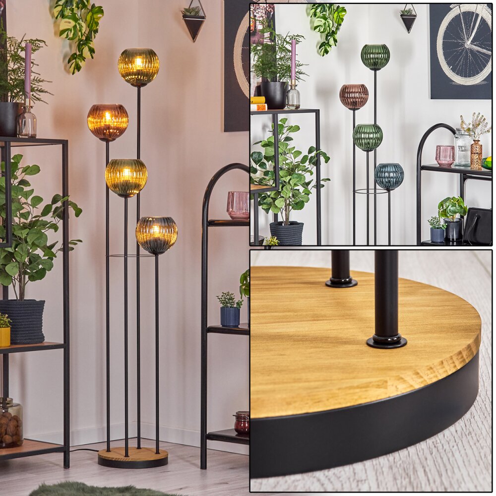 Koyoto Lampadaire Bois foncé, Noir, 4 lumières main product photo