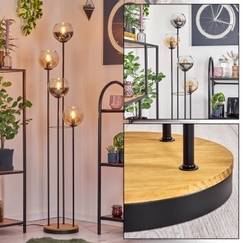 Koyoto Lampadaire 30 cm Bois foncé, Noir, 4 lumières