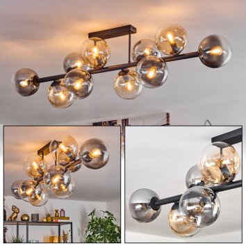Gastor Plafonnier, Boule lumineuse Ambre, Clair, Fumé, 10 lumières