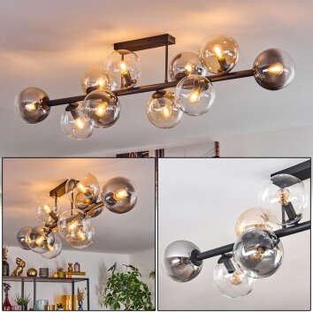 Gastor Plafonnier, Boule lumineuse Ambre, Clair, Fumé, 10 lumières