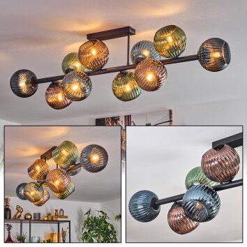 Gastor Plafonnier, Boule lumineuse Bleu, Vert, Cuivré, 10 lumières