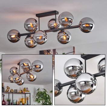 Gastor Plafonnier, Boule lumineuse Chrome, Fumé, 8 lumières