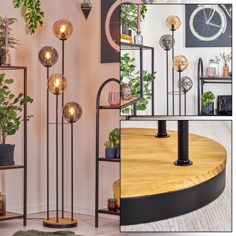 Gastor Lampadaire 30 cm Bois foncé, Noir, 4 lumières main product photo