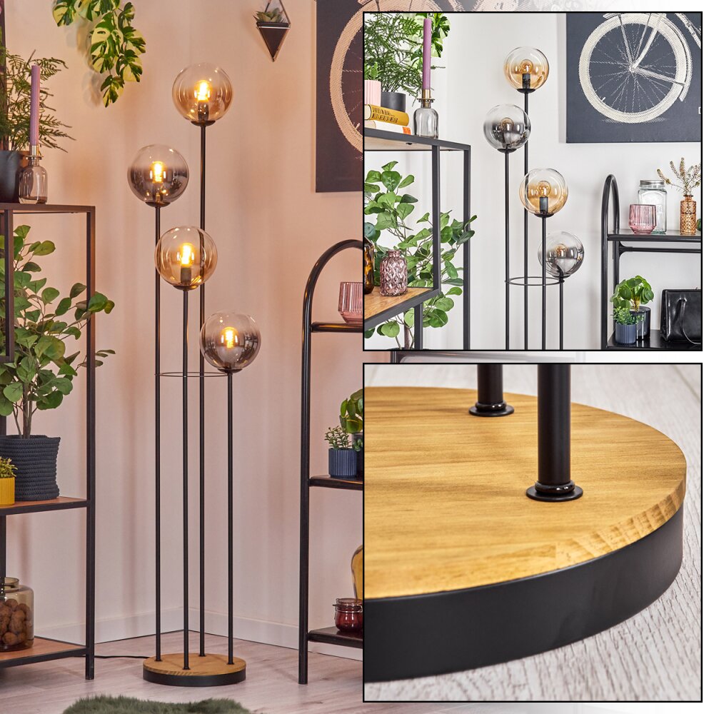 Gastor Lampadaire 30 cm Bois foncé, Noir, 4 lumières main product photo