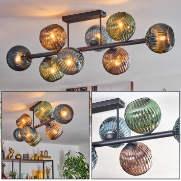 Koyoto Plafonnier, Boule lumineuse Bleu, Vert, Cuivré, 8 lumières