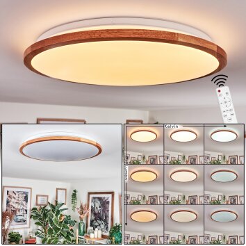 Nogueira Plafonnier, Panel LED Écru, Blanc, 1 lumière, Télécommandes