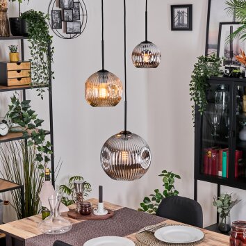 Ripoll Suspension, Boule lumineuse, Suspension, Suspension grappe Ambre, Chrome, Fumé, 3 lumières