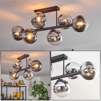 Gastor Plafonnier, Boule lumineuse Chrome, Clair, Fumé, 6 lumières