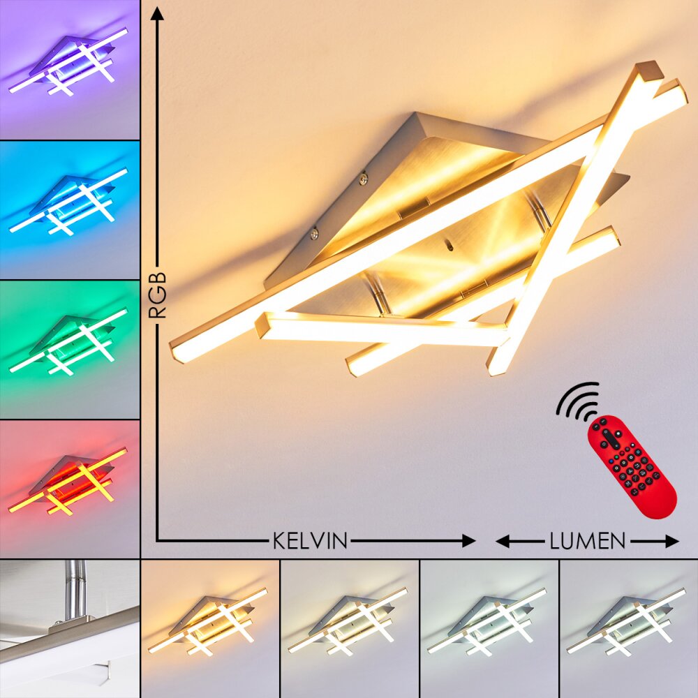 Plafonnier Eriz LED Nickel mat, 4 lumières, Télécommandes, Changeur de couleurs main product photo