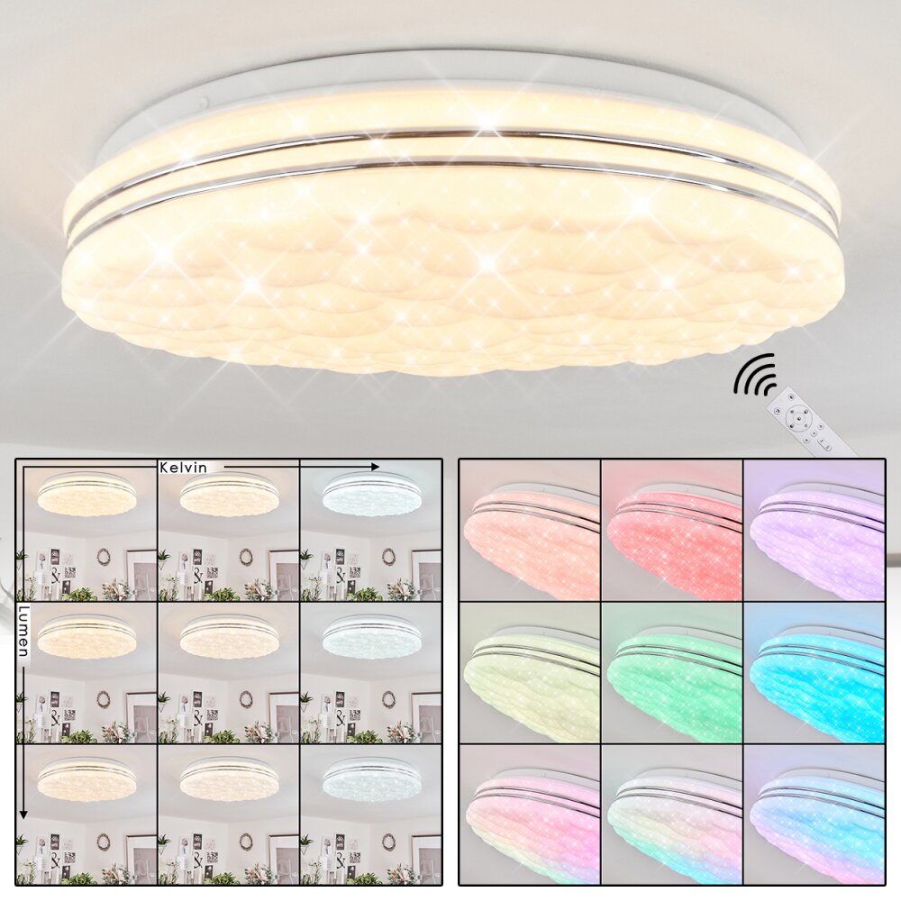 Plafonnier Savardeix LED Chrome, Blanc, 1 lumière, Télécommandes, Changeur de couleurs main product photo