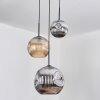 Ripoll Suspension, Boule lumineuse, Suspension, Suspension grappe Ambre, Chrome, Fumé, 3 lumières