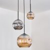 Ripoll Suspension, Boule lumineuse, Suspension, Suspension grappe Ambre, Chrome, Fumé, 3 lumières