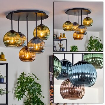 Koyoto Plafonnier, Boule lumineuse 45 cm Bleu, Vert, Cuivré, 5 lumières