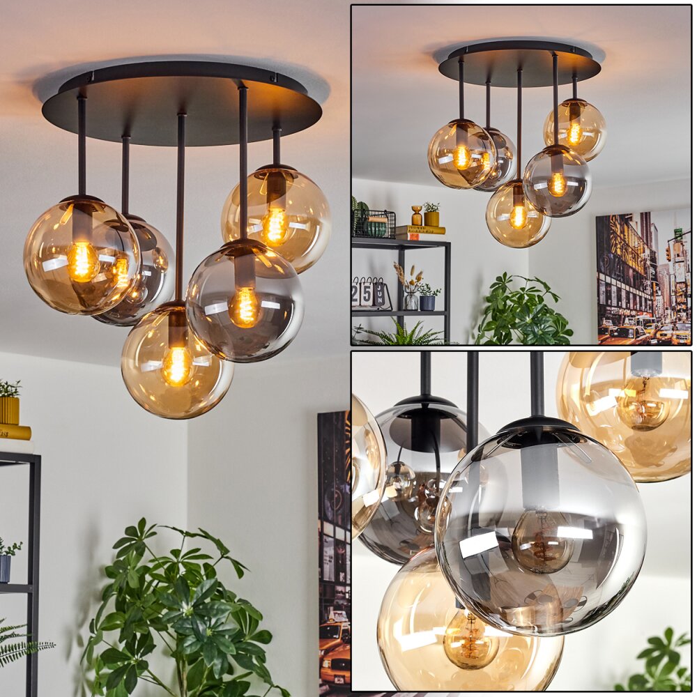 Gastor Plafonnier, Boule lumineuse 45 cm Ambre, Fumé, 5 lumières main product photo