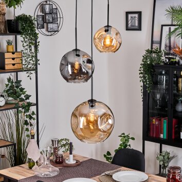 Ripoll Suspension, Boule lumineuse, Suspension grappe Ambre, Fumé, 3 lumières