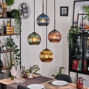 Koyoto Suspension, Boule lumineuse, Suspension grappe 35 cm Bleu, Or, Vert, Cuivré, 4 lumières